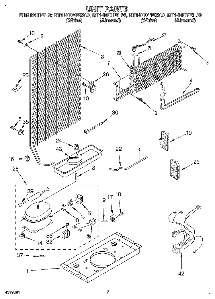 UNIT Diagram and Parts List for RT14HDYBL00  Roper Refrigerator
