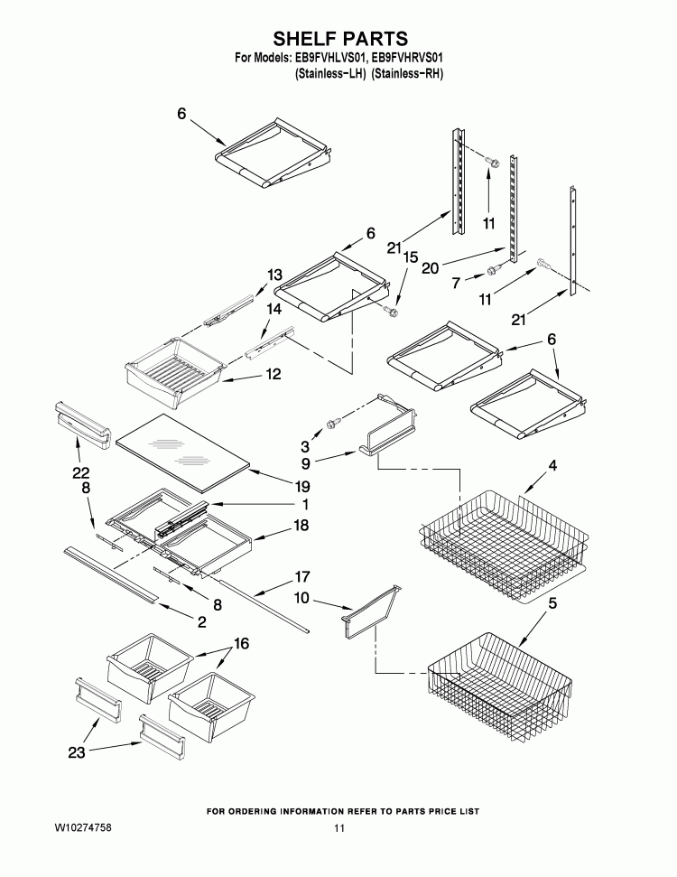SHELF PARTS Diagram and Parts List for EB9FVHLVS01  Whirlpool Refrigerator