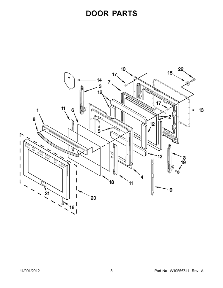 DOOR PARTS Diagram and Parts List for KERS208XSS3  KitchenAid Range