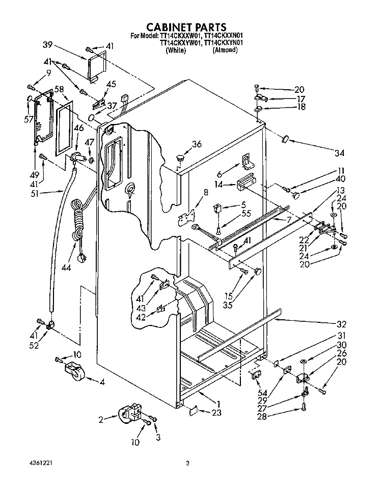 CABINET Diagram and Parts List for TT14CKXXW01  Estate Refrigerator