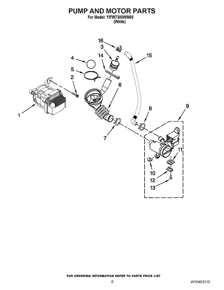 PUMP AND MOTOR PARTS Diagram and Parts List for YIFW7300WW00  Inglis Washer