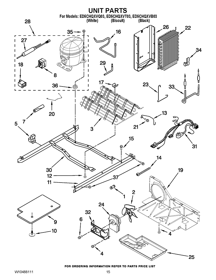 UNIT PARTS Diagram and Parts List for ED5CHQXVB03  Whirlpool Refrigerator