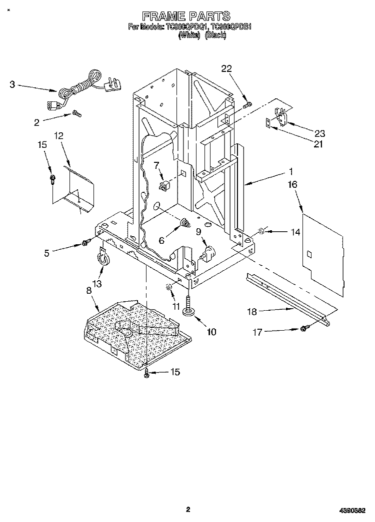 FRAME Diagram and Parts List for TC900QPDQ1  Whirlpool Trash Compactor