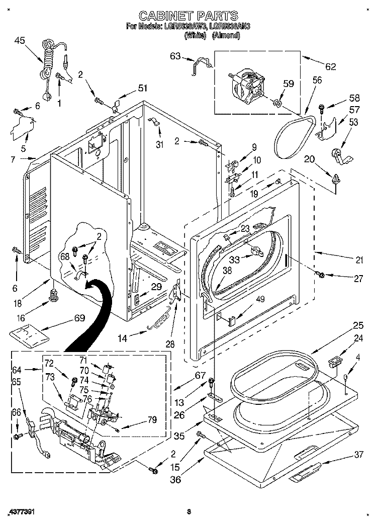 CABINET Diagram and Parts List for LGR5638AN3  Whirlpool Dryer