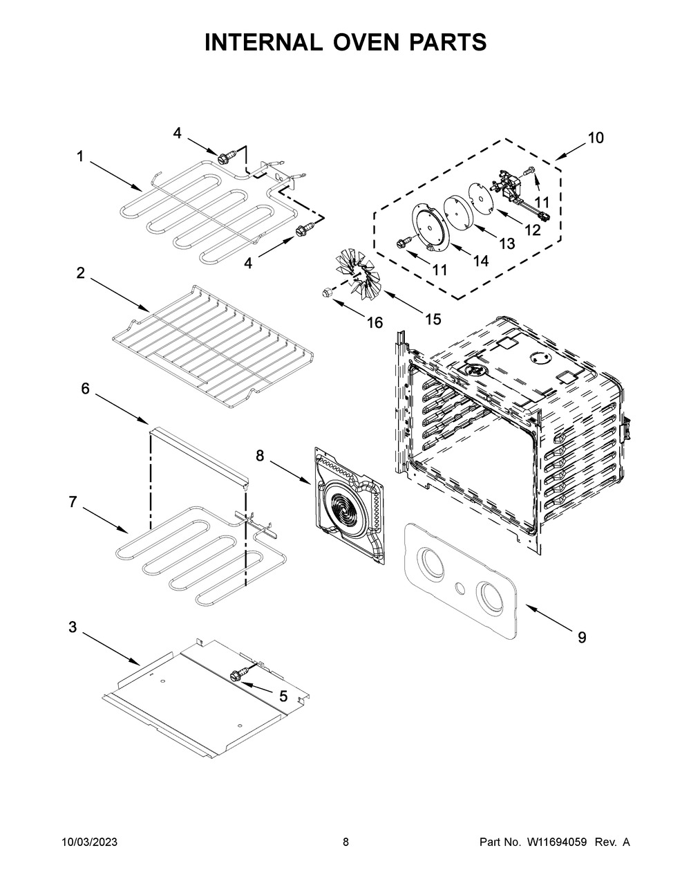 Internal Oven Parts Diagram and Parts List for WOEC5930LZ01  Whirlpool Microwave Oven Combo