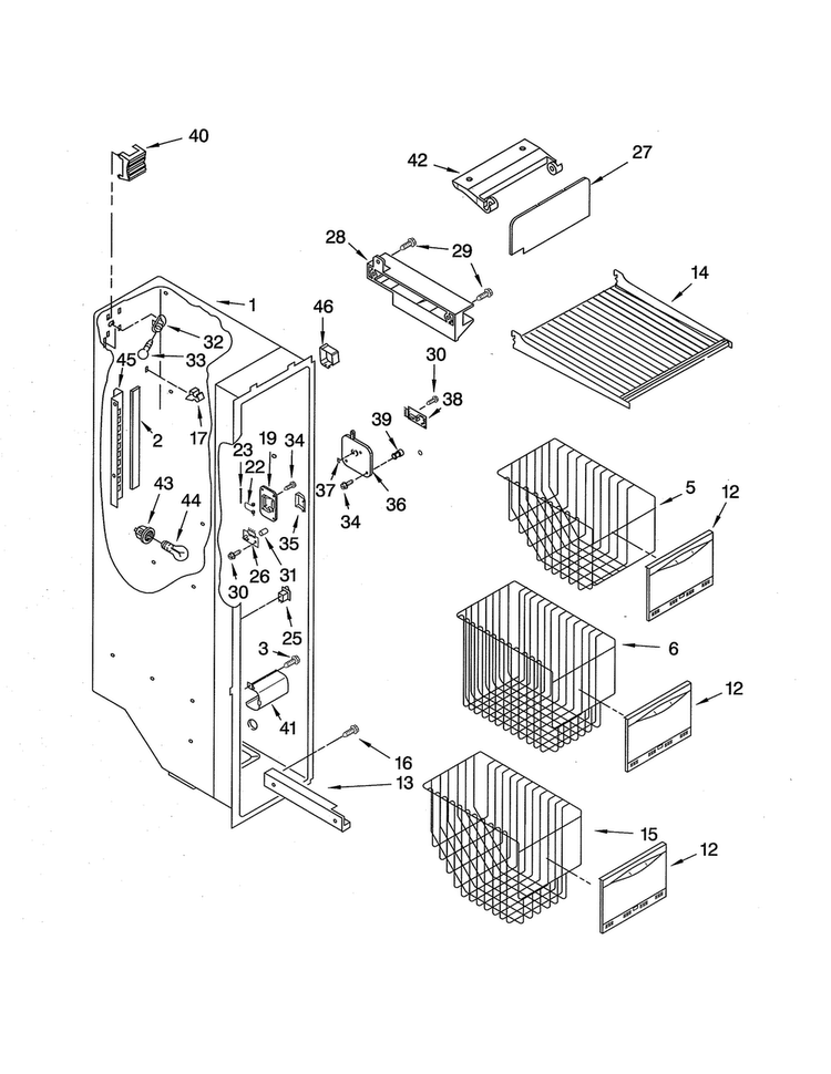 Freezer Liner Diagram and Parts List for KSRA25ILBL02  KitchenAid Refrigerator