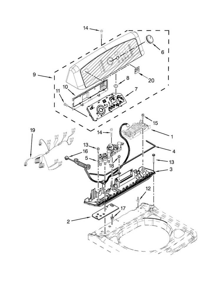 Control Panel Parts Diagram and Parts List for 11028103310  Kenmore Washer