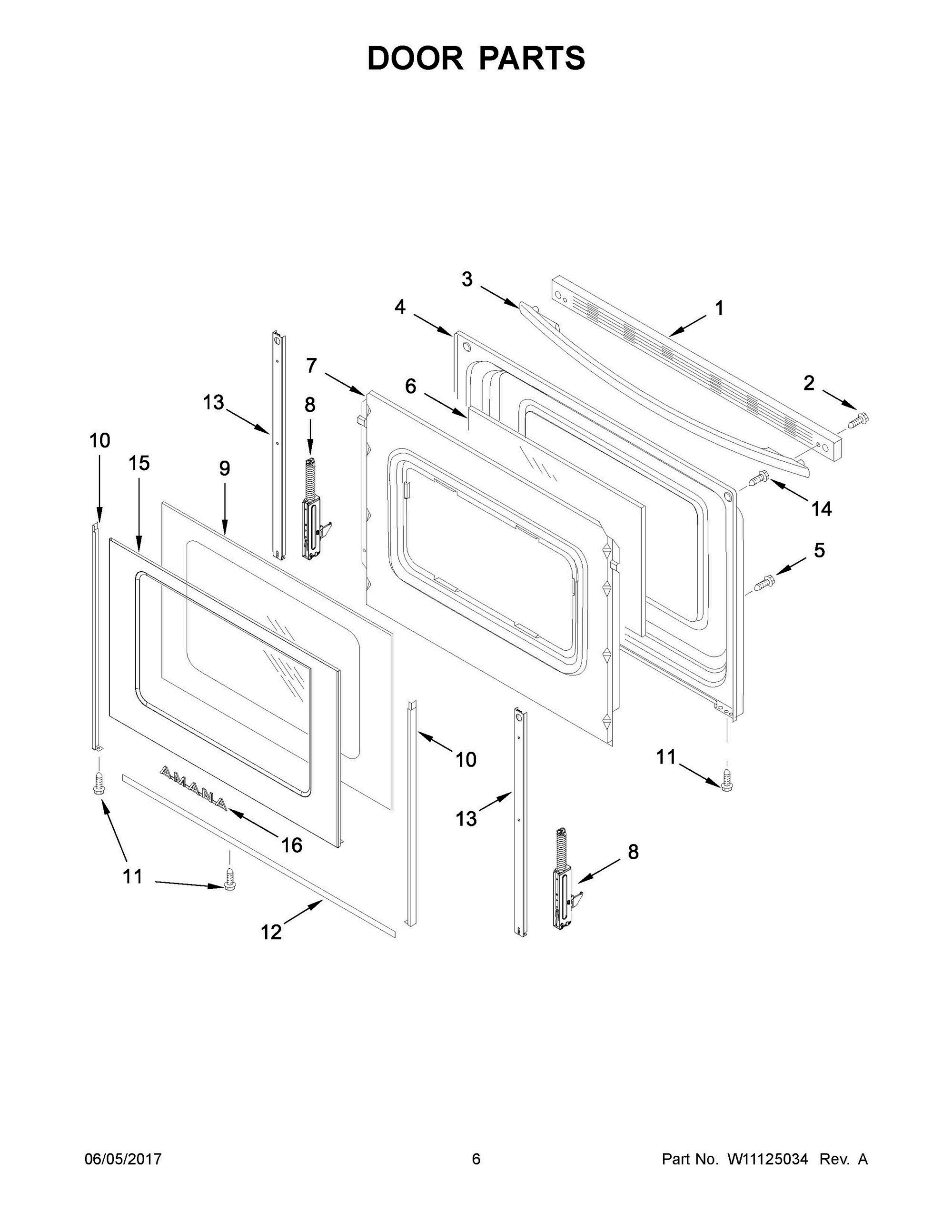 04 - DOOR PARTS Diagram and Parts List for AER6303MFW1  Whirlpool Range