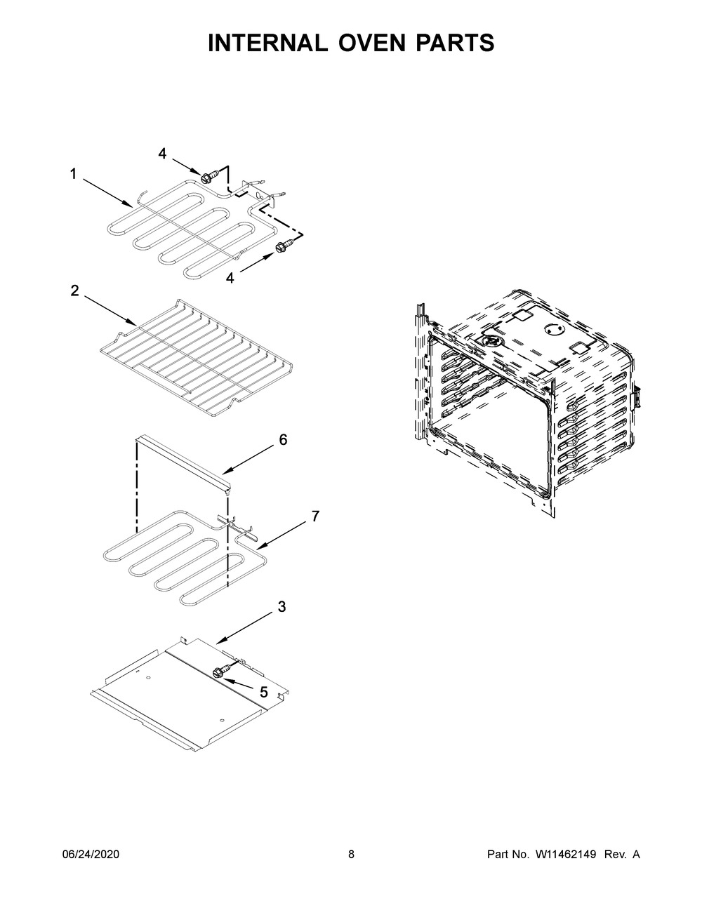 Internal Oven Parts Diagram and Parts List for WOC54EC7HB04  Whirlpool Microwave Oven Combo