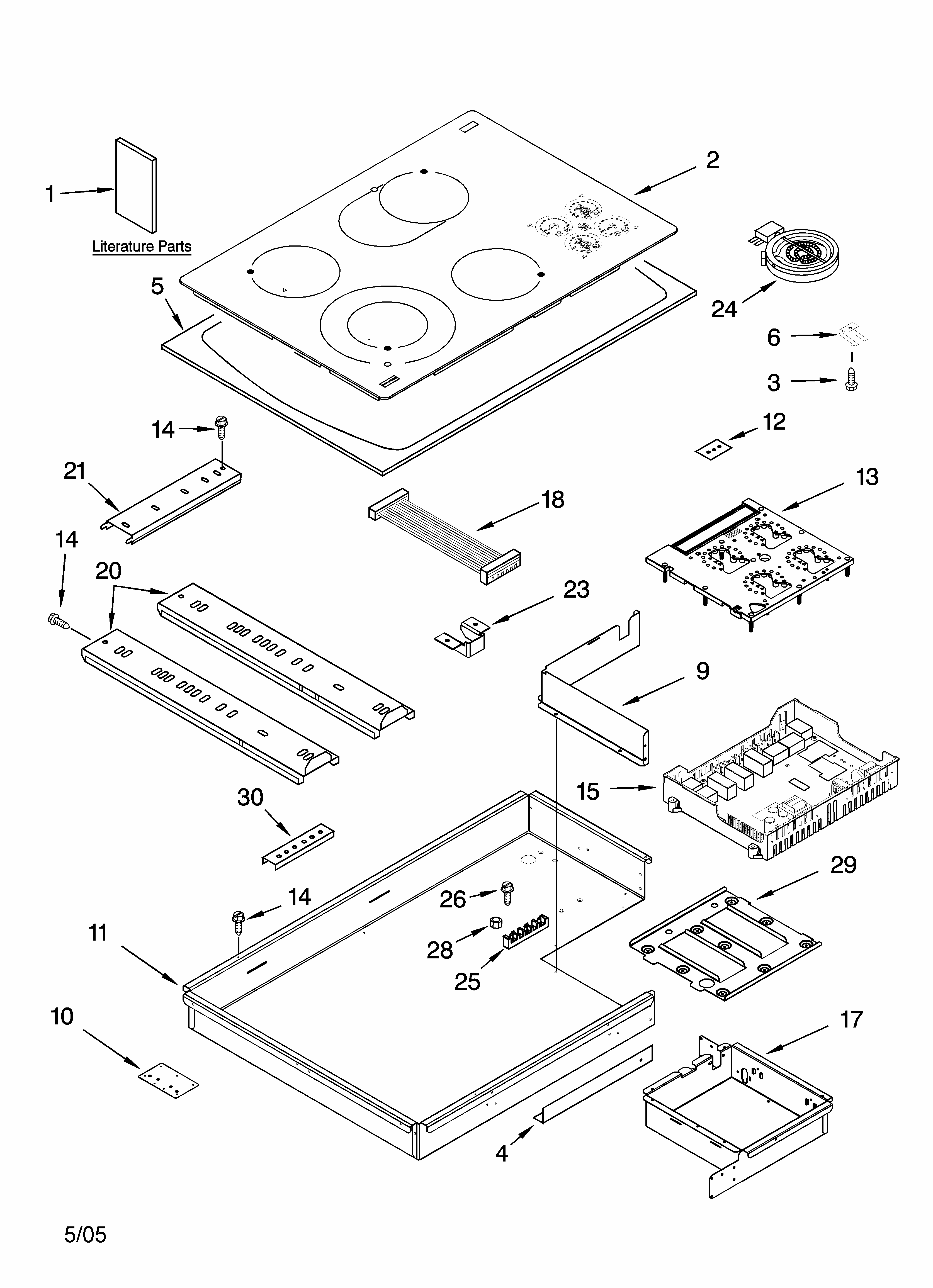 Cooktop Parts, Optional Parts Diagram and Parts List for 66544044302  Kenmore Cooktop