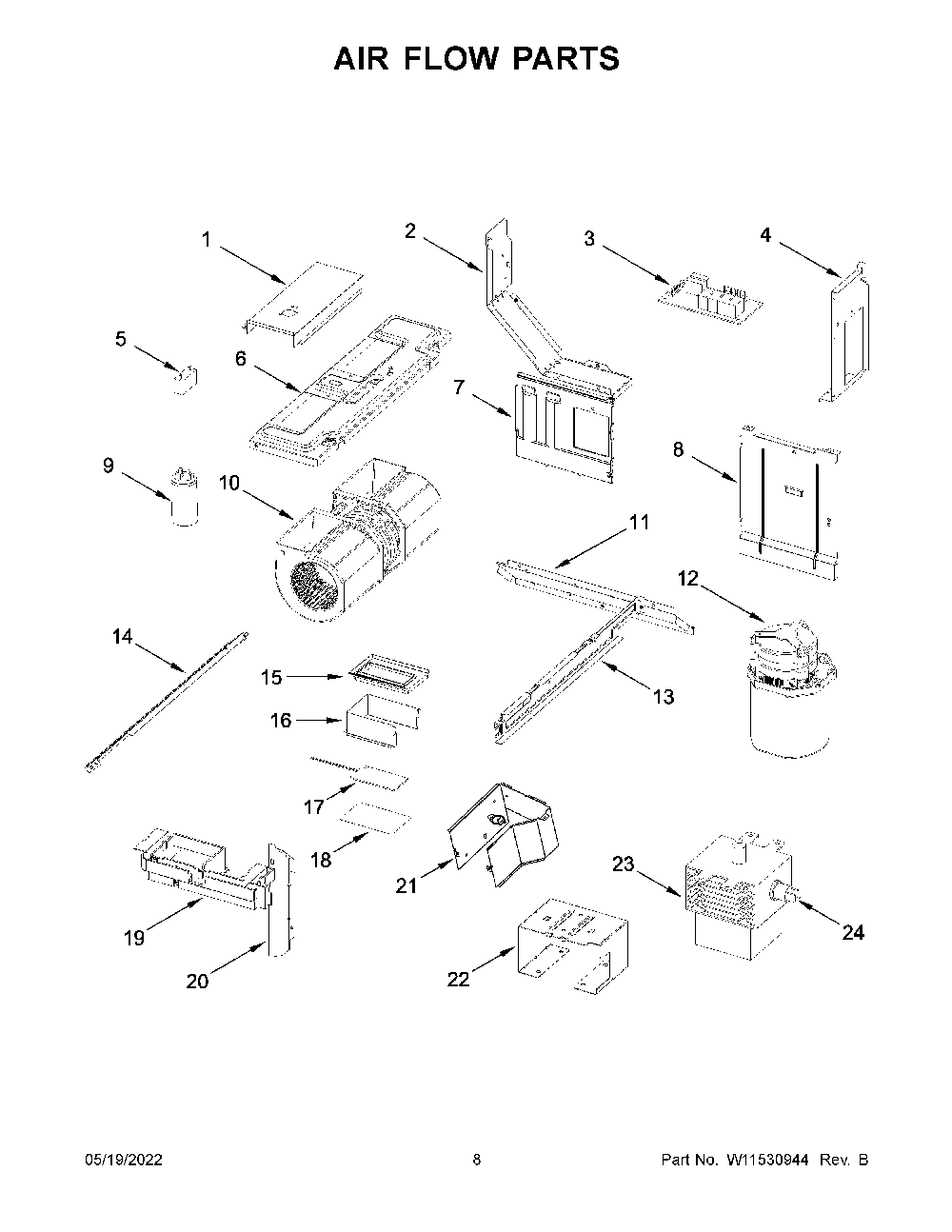 Air Flow Parts Diagram and Parts List for YKMLS311HBS08  KitchenAid Microwave