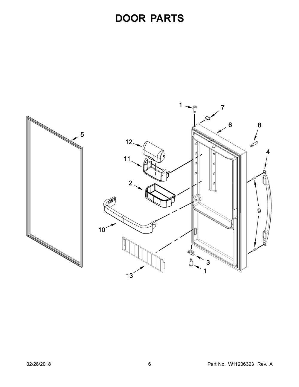 Door Parts Diagram and Parts List for WZF79R20DW03  Whirlpool Freezer