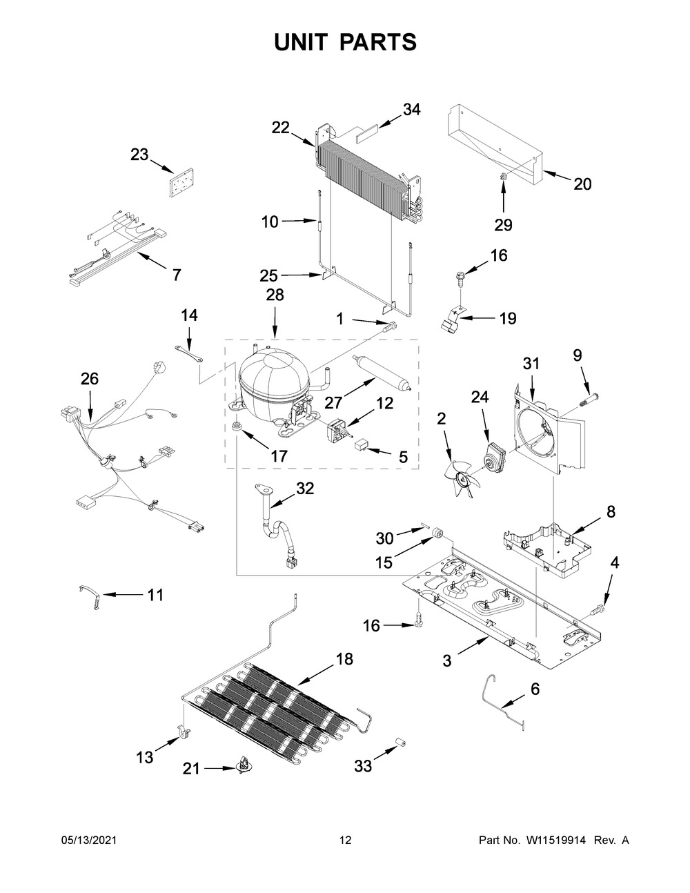 Unit Parts Diagram and Parts List for KRBR102ESS03  Whirlpool Refrigerator