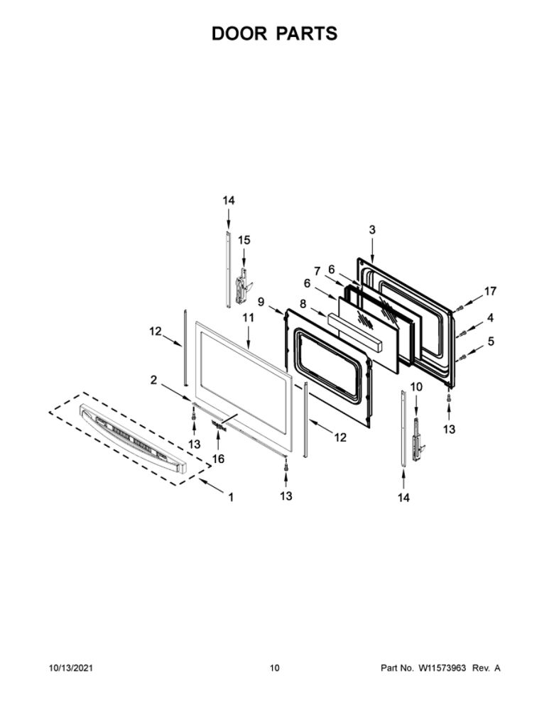 Door Parts Diagram and Parts List for WFG525S0JW2  Whirlpool Range
