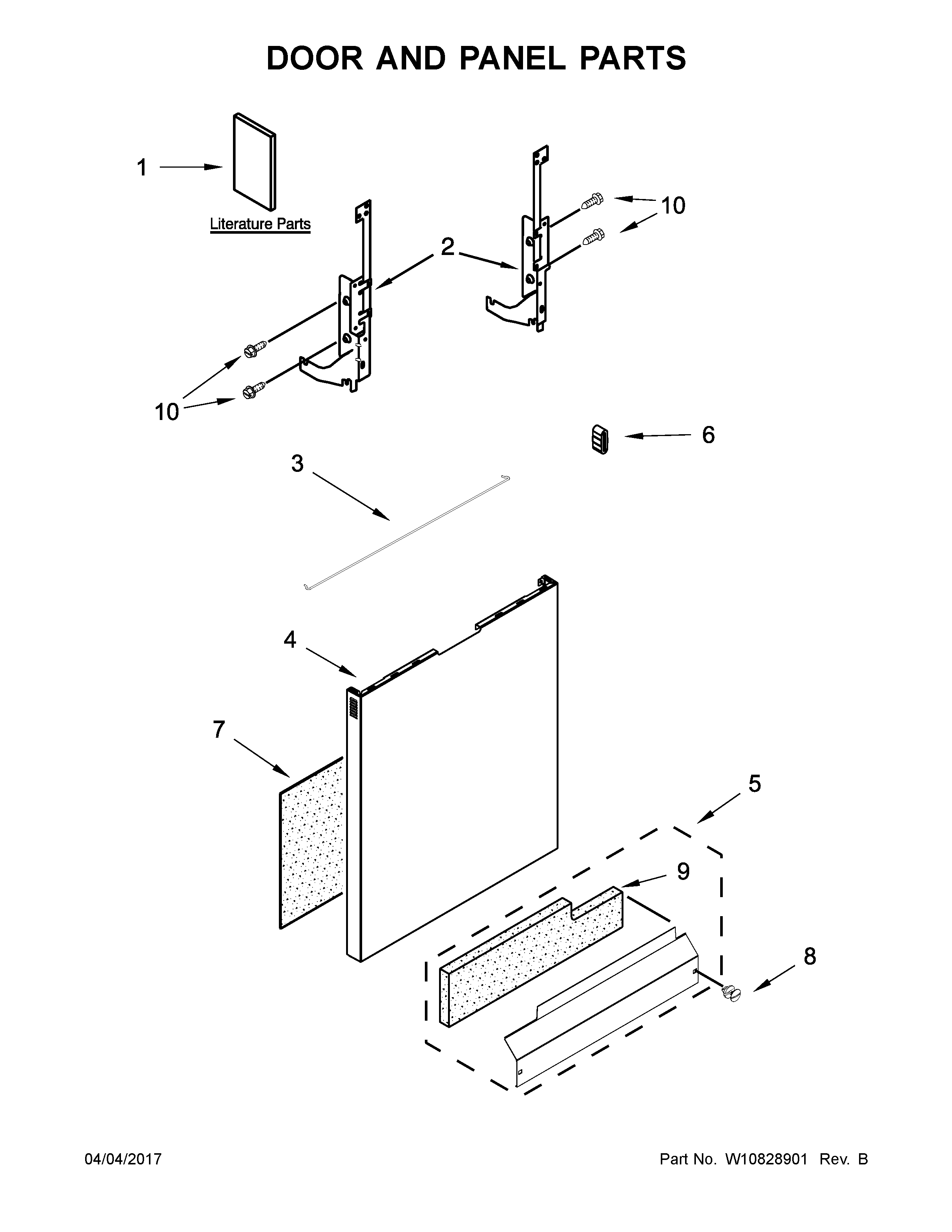 Door And Panel Parts Diagram and Parts List for 66513204N412  Kenmore Dishwasher