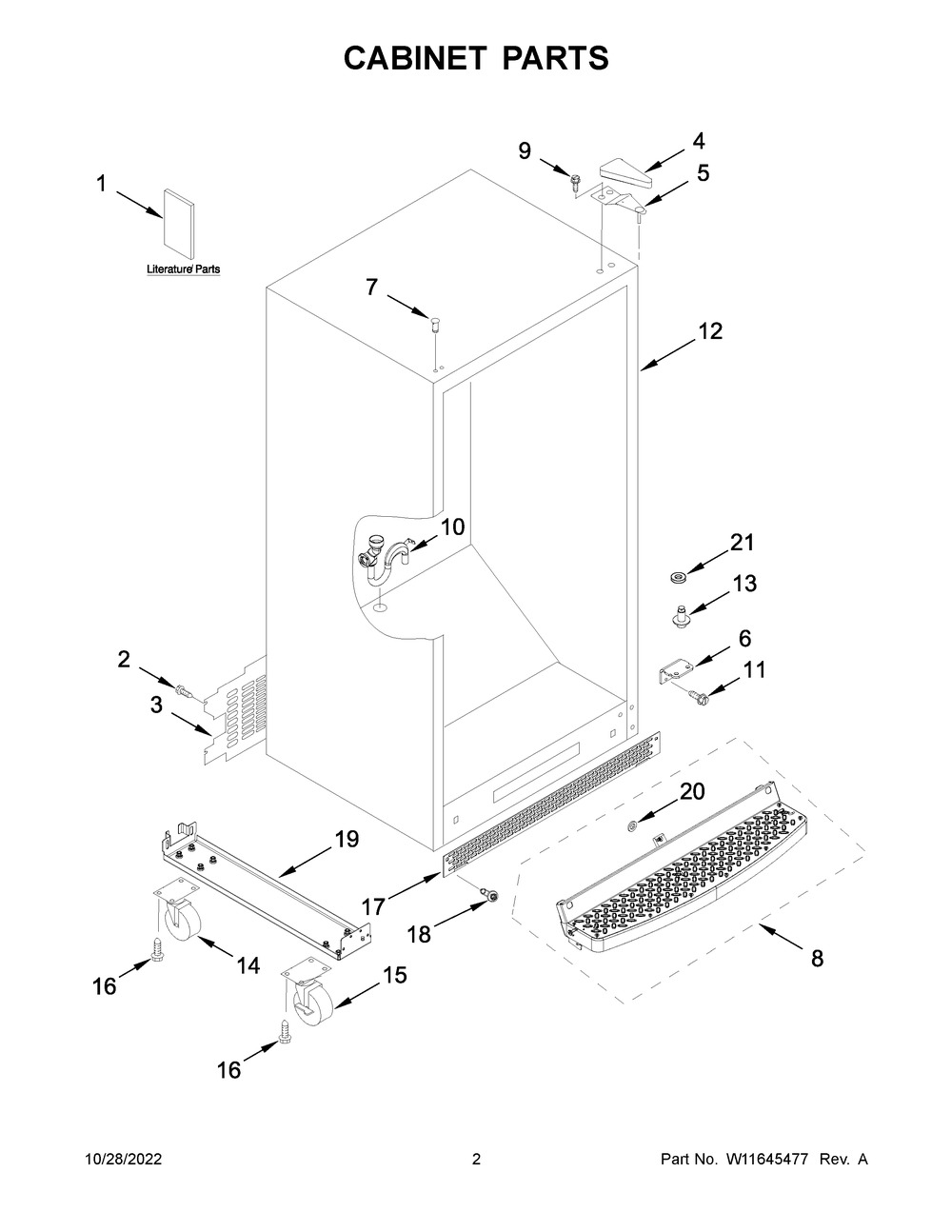 Cabinet Parts Diagram and Parts List for GARF30FDGB04  Whirlpool Refrigerator