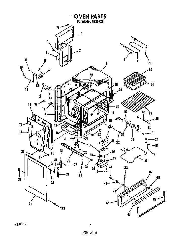 Oven Diagram and Parts List for N9257*0  Roper Range