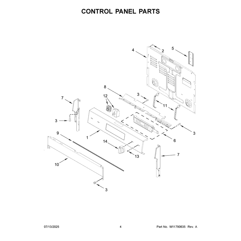 Control Panel Parts Diagram and Parts List for YWFES5730SV0  Whirlpool Range