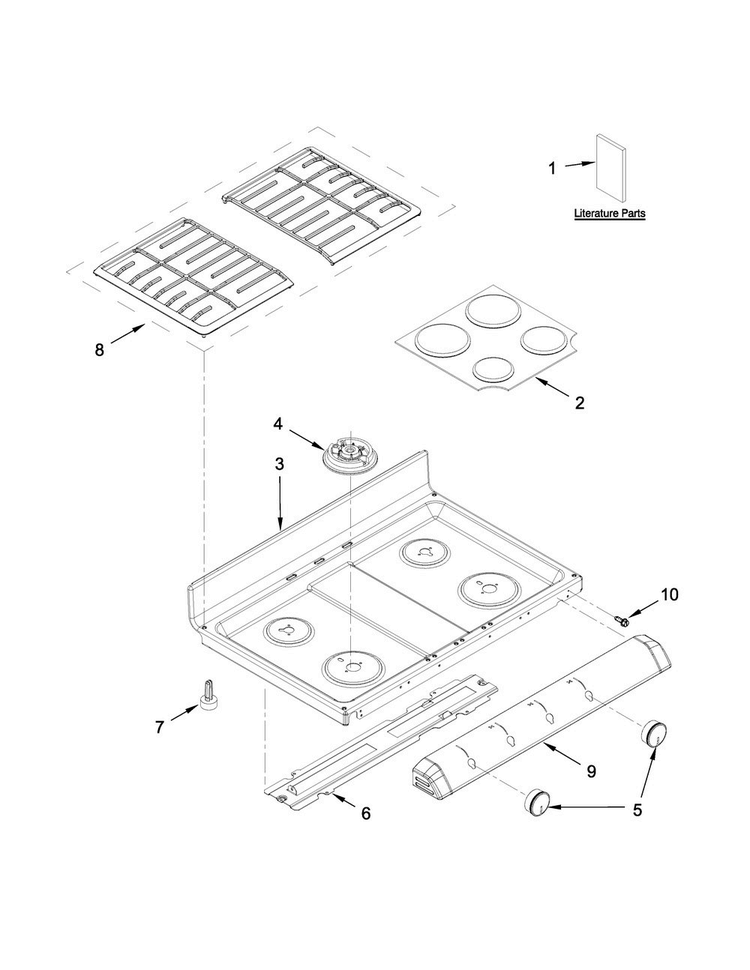Cooktop Parts Diagram and Parts List for WGG555S0BW07  Whirlpool Range