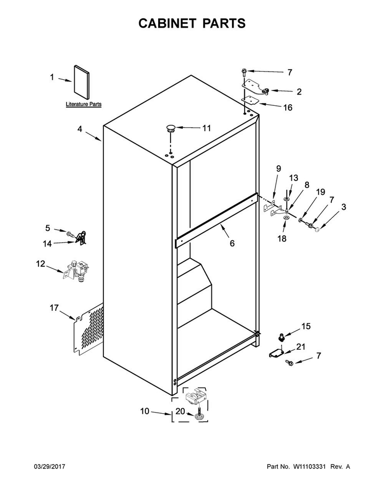Cabinet Parts Diagram and Parts List for WRT518SZFG00  Whirlpool Refrigerator