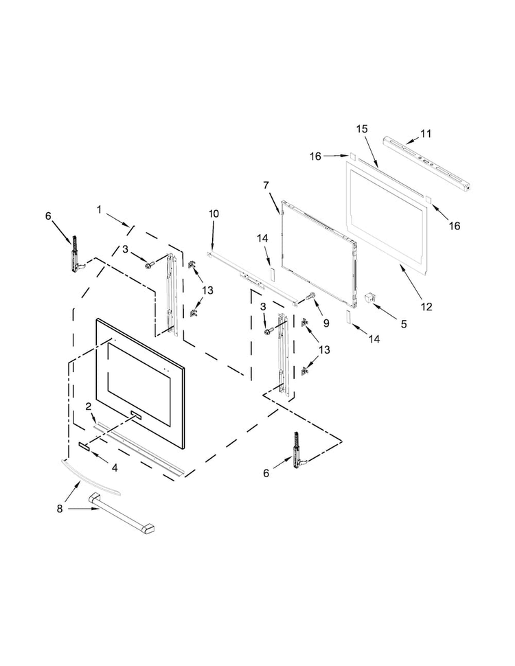Oven Door Parts Diagram and Parts List for KEMS309BSP01  KitchenAid Microwave