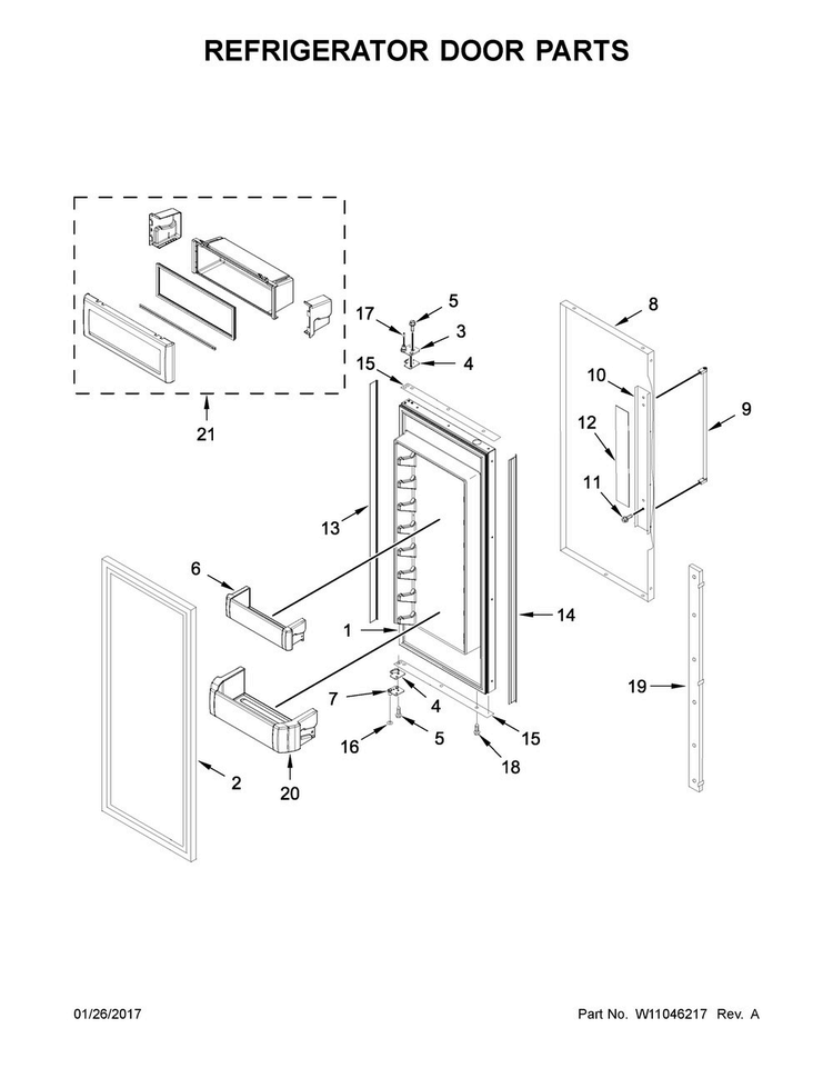 Refrigerator Door Parts Diagram and Parts List for KBFN402ESS02  KitchenAid Refrigerator