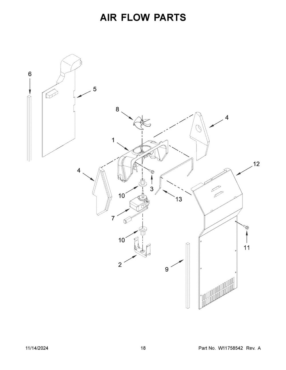 10 - Air Flow Parts Diagram and Parts List for WRS325SDHW11  Whirlpool Refrigerator