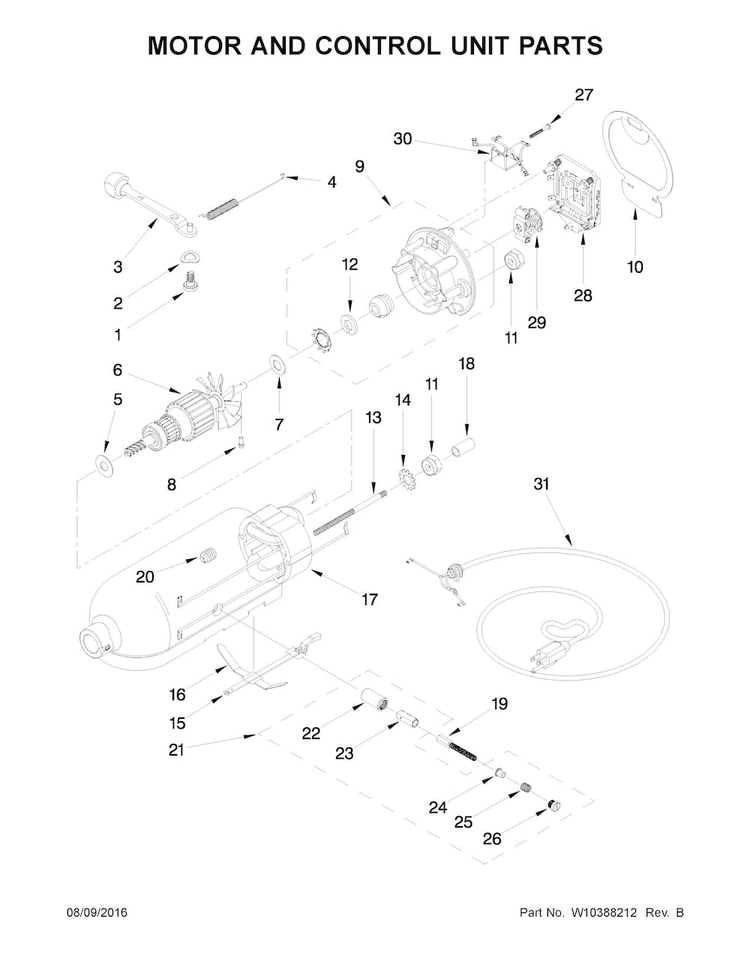 Motor And Control Unit Parts Diagram and Parts List for 5KSM150PSICA4  KitchenAid Mixer