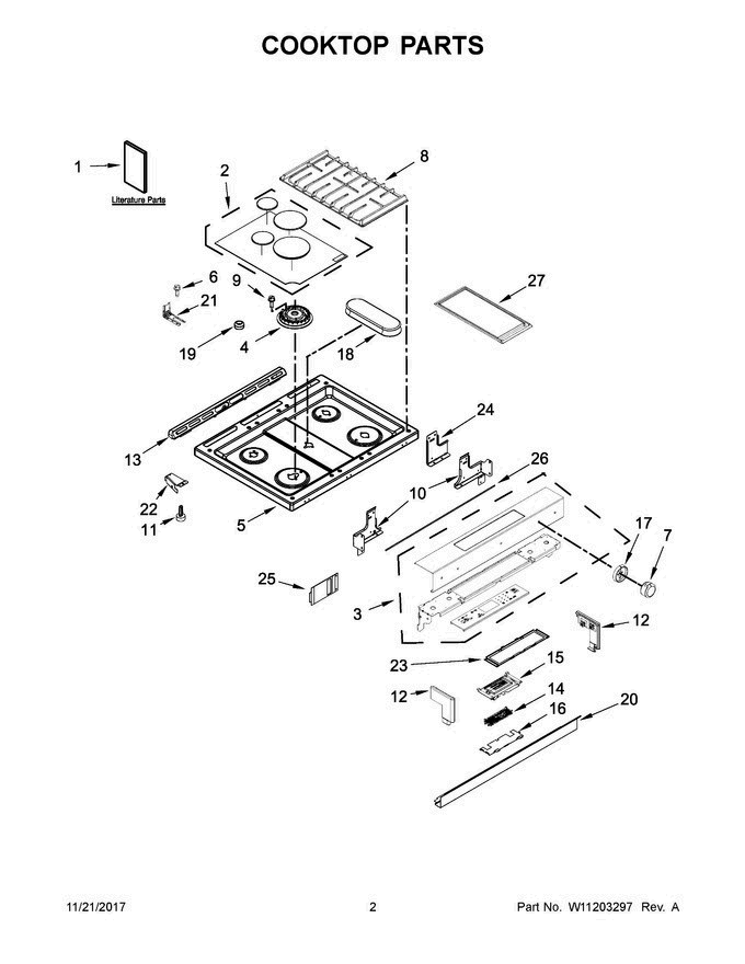 02 - Cooktop Parts Diagram and Parts List for KSGB900ESS2  KitchenAid Range