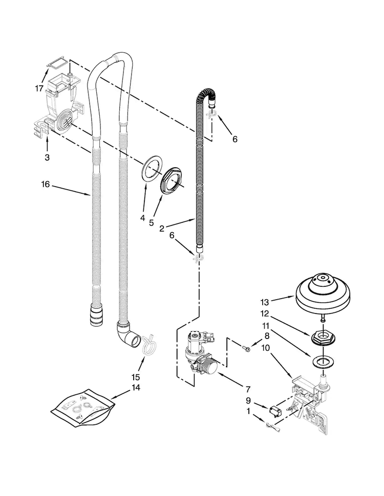 Fill, Drain And Overfill Parts Diagram and Parts List for KUDC10IXBL9  KitchenAid Dishwasher