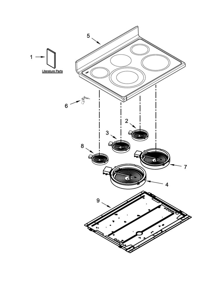 Cooktop Parts Diagram and Parts List for WGE755C0BH02  Whirlpool Range