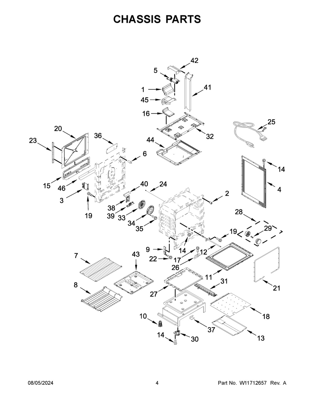 03 - Chassis Parts Diagram and Parts List for WEG750H0HZ6  Whirlpool Range