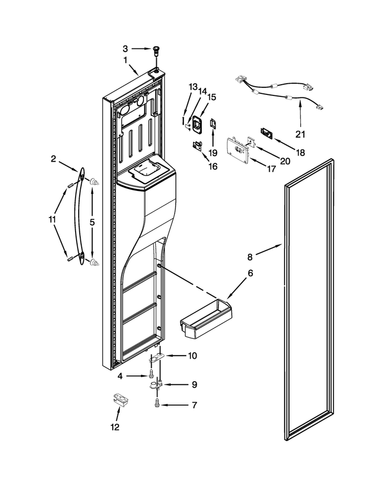 Freezer Door Parts Diagram and Parts List for WRS576FIDM00  Whirlpool Refrigerator