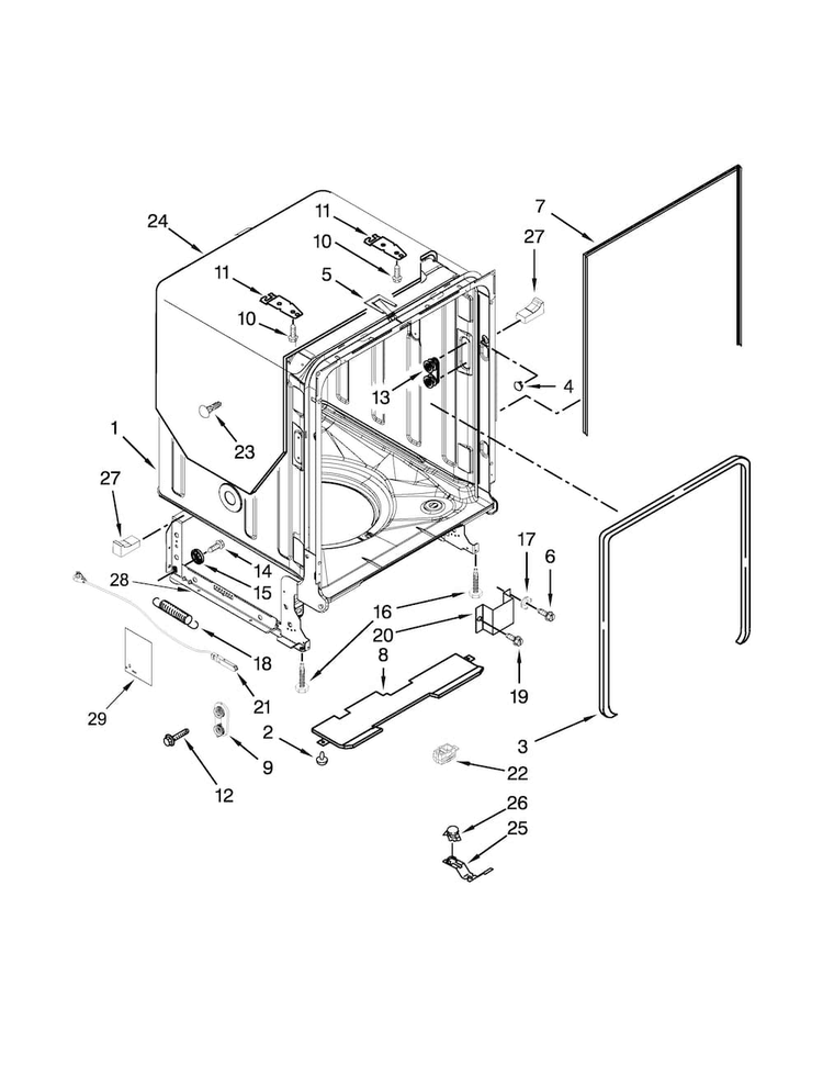 Tub And Frame Parts Diagram and Parts List for KUDC10IXBL9  KitchenAid Dishwasher