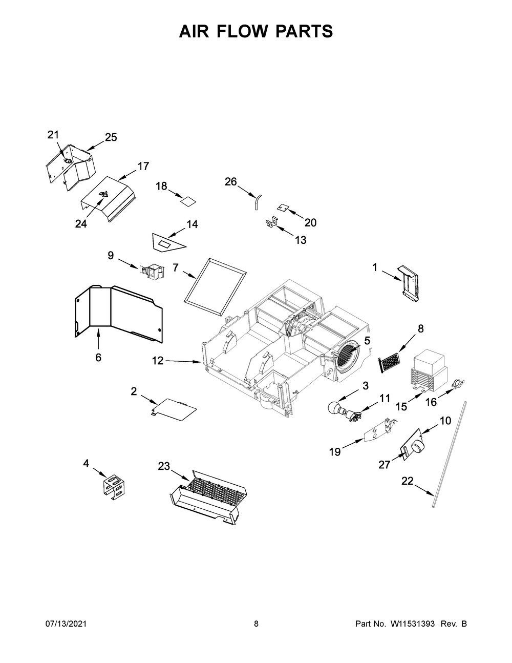 Air Flow Parts Diagram and Parts List for MMV6190FZ4  Whirlpool Washer