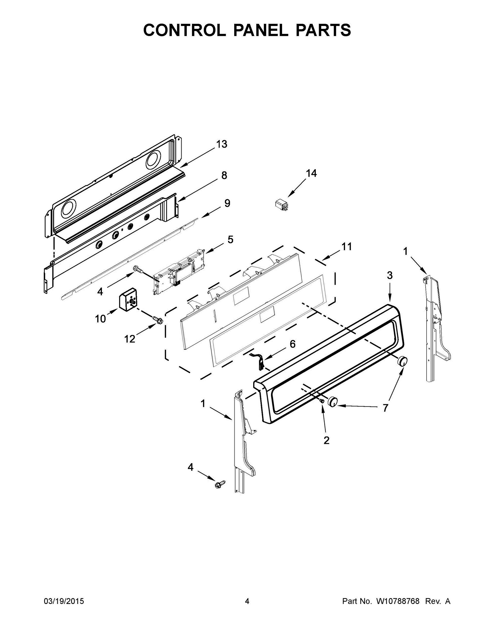03 - CONTROL PANEL PARTS Diagram and Parts List for YWGE755C0BH1  Whirlpool Range
