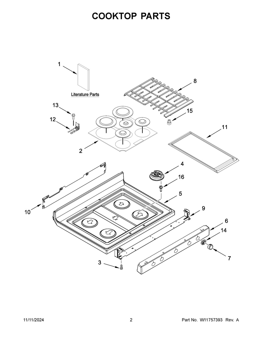 02 - Cooktop Parts Diagram and Parts List for KFGG500EBS9  Whirlpool Range