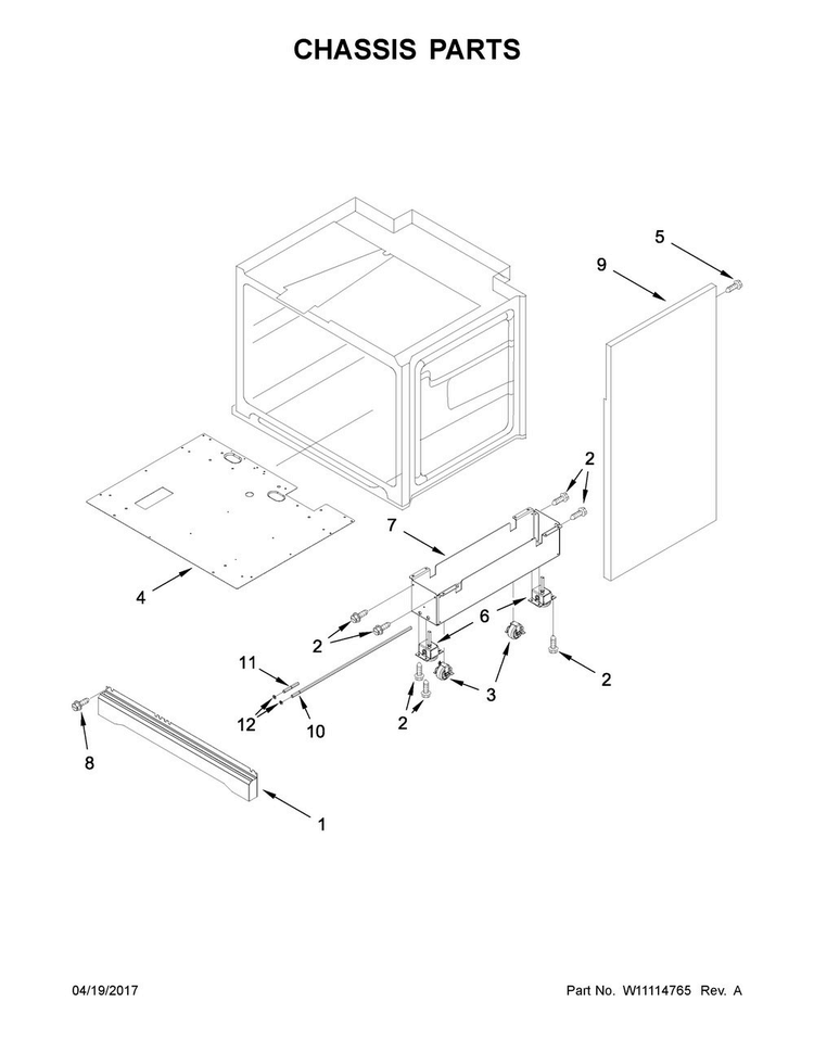 Chassis Parts Diagram and Parts List for KDRS407VBK01  KitchenAid Range