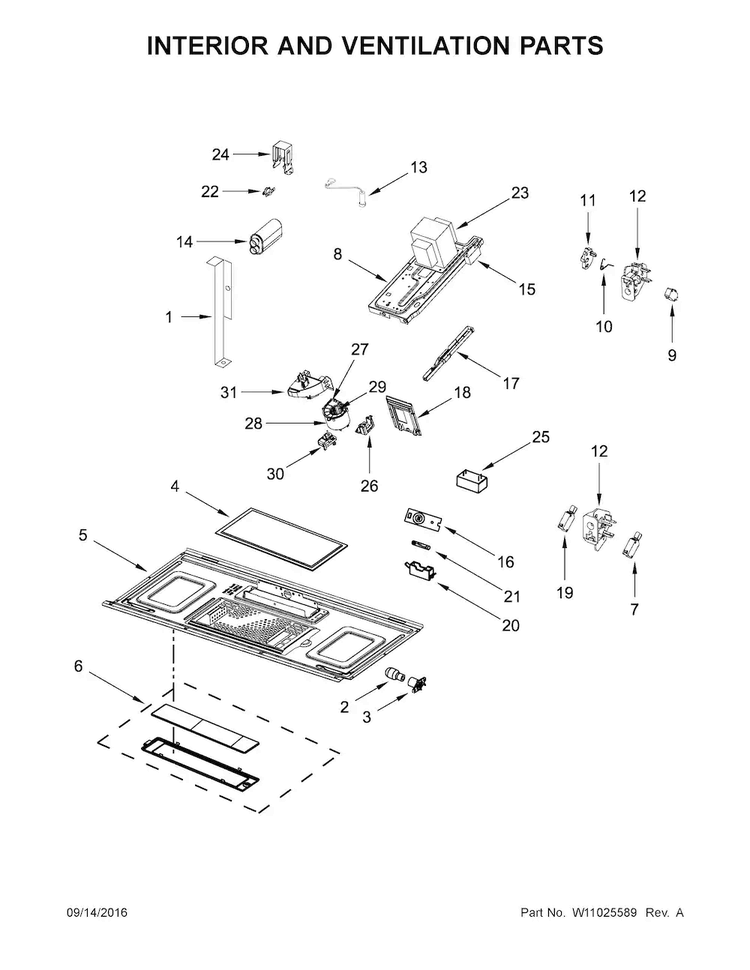 Interior And Ventilation Parts Diagram and Parts List for WMH53520CS4  Whirlpool Microwave