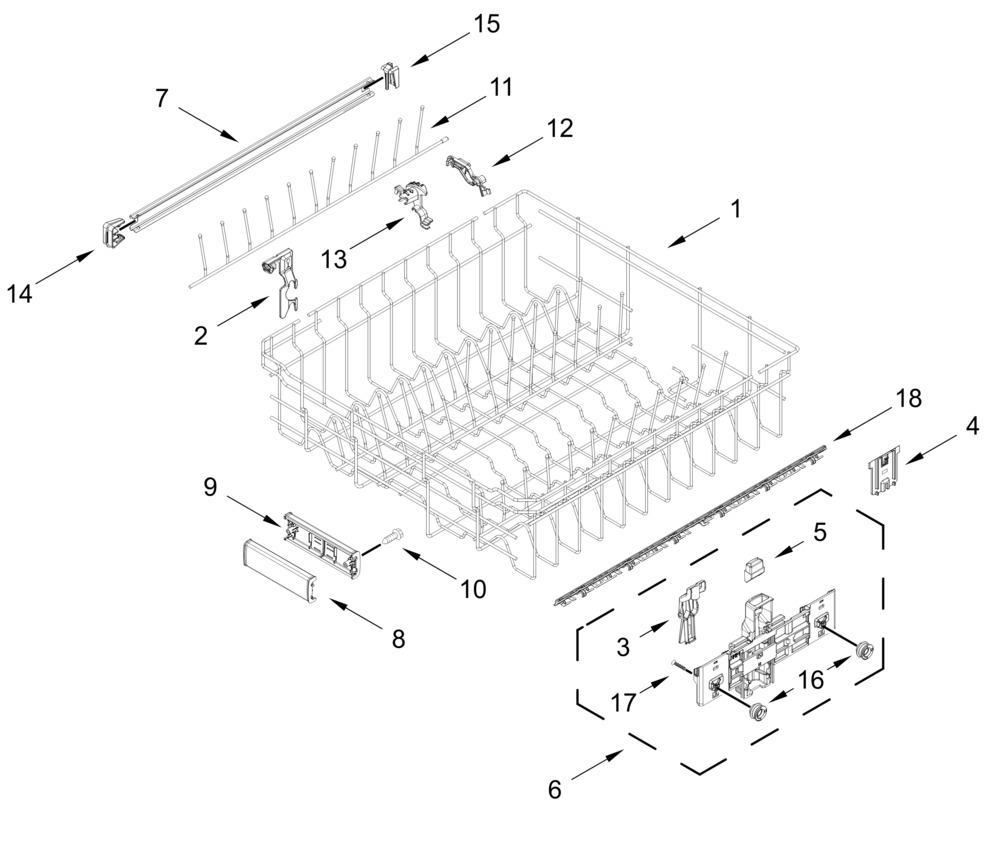 Upper Rack And Track Parts Diagram and Parts List for KDPS624SBE0  Whirlpool Dishwasher