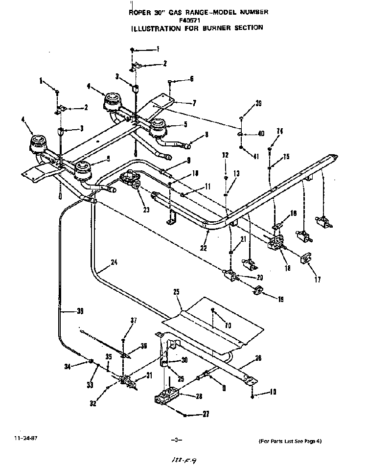Burner Diagram and Parts List for F4057*1  Roper Range