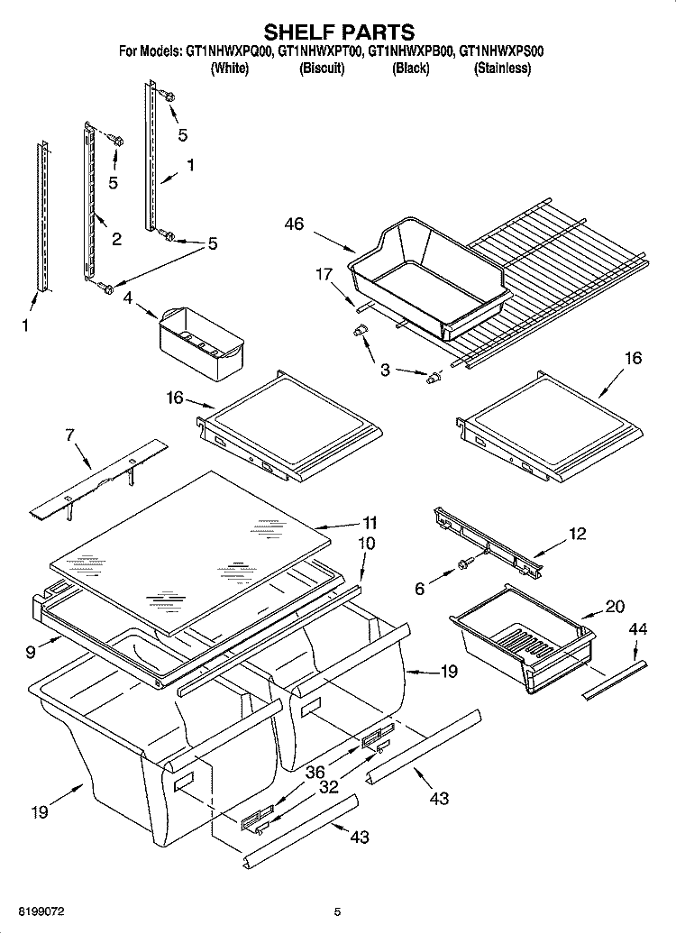 SHELF PARTS Diagram and Parts List for GT1NHWXPS00  Whirlpool Refrigerator