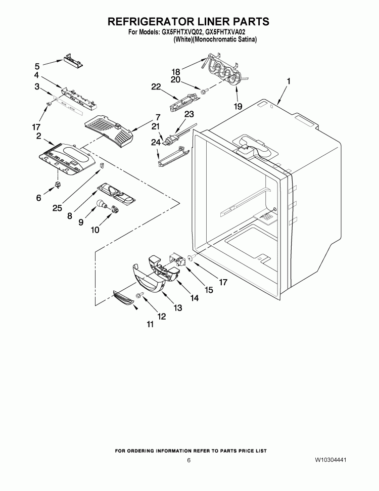 REFRIGERATOR LINER PARTS Diagram and Parts List for GX5FHTXVQ02  Whirlpool Refrigerator