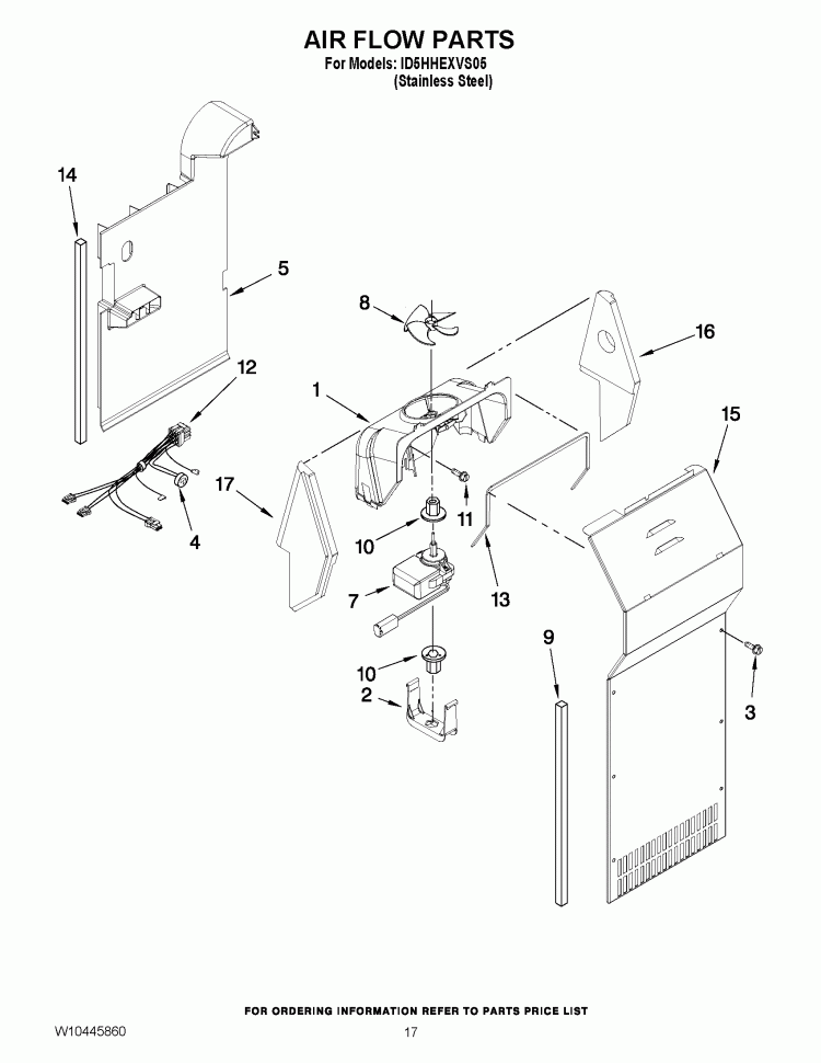 AIR FLOW PARTS Diagram and Parts List for ID5HHEXVS05  Whirlpool Refrigerator