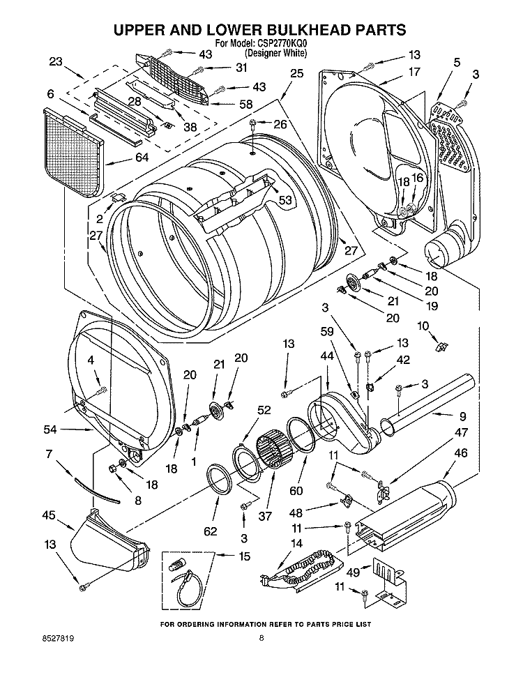 UPPER/LOWER BULKHEAD PARTS/OPTIONAL Diagram and Parts List for CSP2770KQ0  Whirlpool Dryer