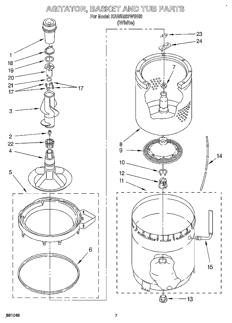 AGITATOR, BASKET AND TUB Diagram and Parts List for KAWE567WWH0  KitchenAid Washer