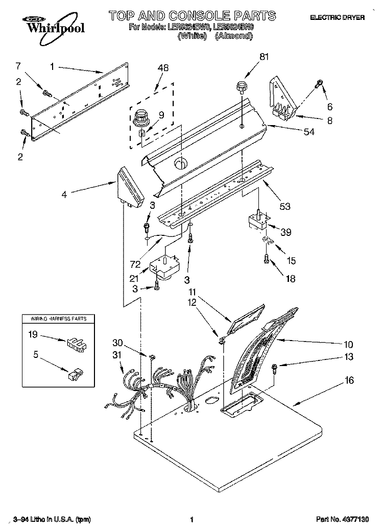 SECTION Diagram and Parts List for LER5624BN0  Whirlpool Dryer