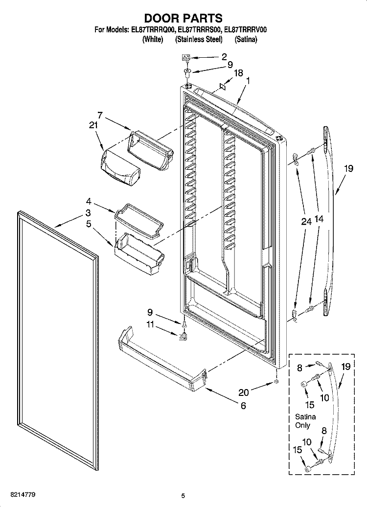 DOOR PARTS Diagram and Parts List for EL87TRRRQ00  Whirlpool Refrigerator
