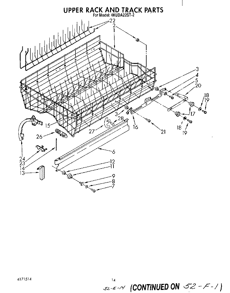 UPPER RACK AND TRACK Diagram and Parts List for 4KUDA22ST2  KitchenAid Dishwasher