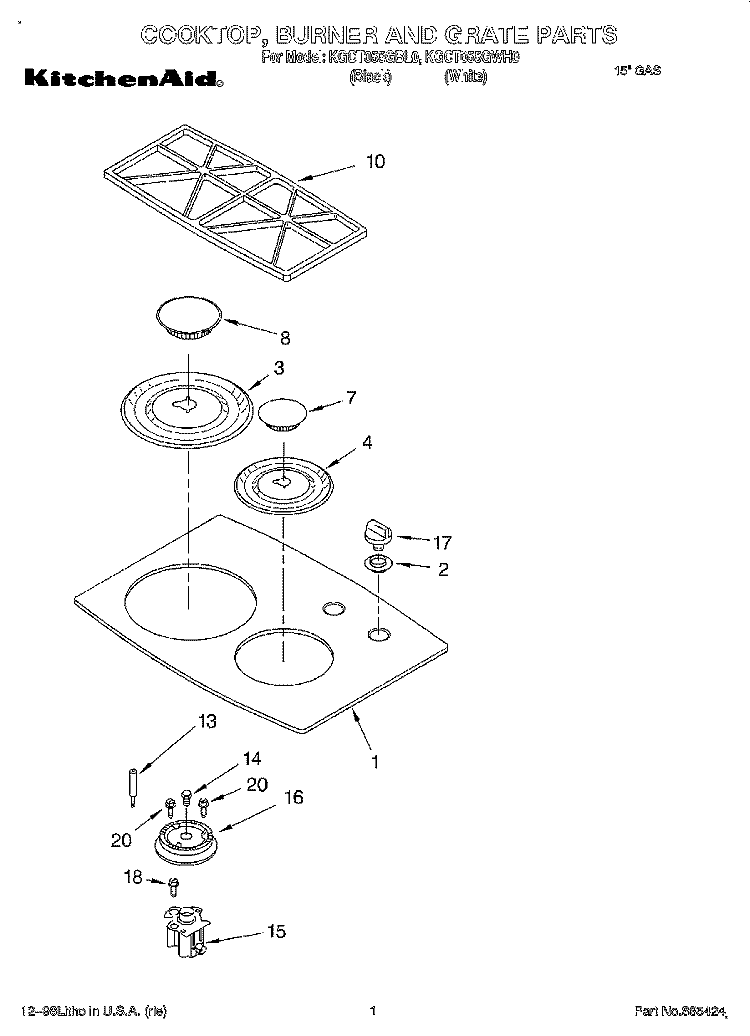 SECTION Diagram and Parts List for KGCT055GBL0  KitchenAid Cooktop